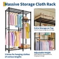 thumbnail image 4 of Freestanding Clothes Rack for Hanging Clothes, Heavy Duty Garment Rack Loads 700LBS with 3 Hanging Rods and Adjustable Wire Shelves, Portable Closet Wardrobe Organizer, 76.5"H x 41.6"L x 15.5"W, Black, 4 of 7