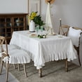 thumbnail image 2 of French Country White Cotton Lace Tablecloth Embroidered Ruffled Design, 2 of 9