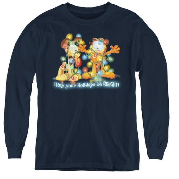 Garfield Bright Holidays Youth Long Sleeve T-Shirt Navy