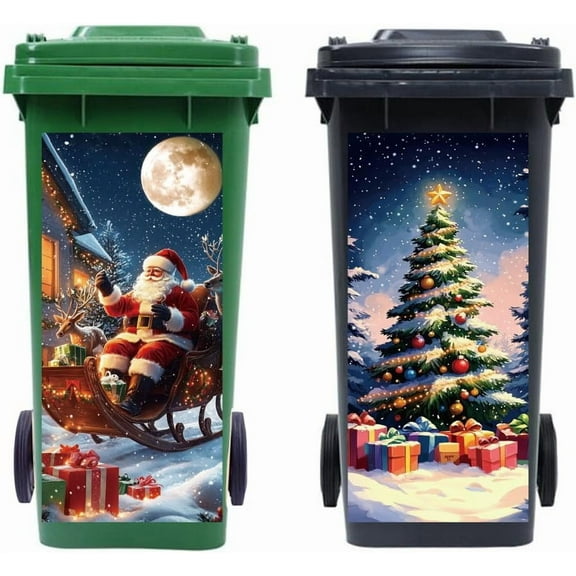 Wheelie Bin Stickers 2 Sheets Christmas Sticky Dustbin Stickers Decals 15in x 32in Waterproof Self Adhesive Large Wraps for Trash Cans Bins Driveway Garden Outdoor Indoor Patio Decoration Colorful
