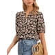 thumbnail image 4 of Blusa Floral Boho para Mujeres, Camisa de Botones con Cuello en V, Casual Elegante de Manga Corta, Talla XS, Negra, 4 of 6