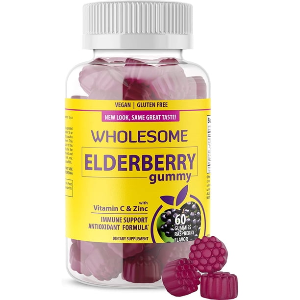 100 Natural Elderberry Gummies with Vitamin C and Zinc Low Sugar