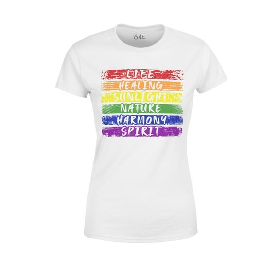 S4E Women's Pride Flag Life Harmony Spirit T-Shirt Small White