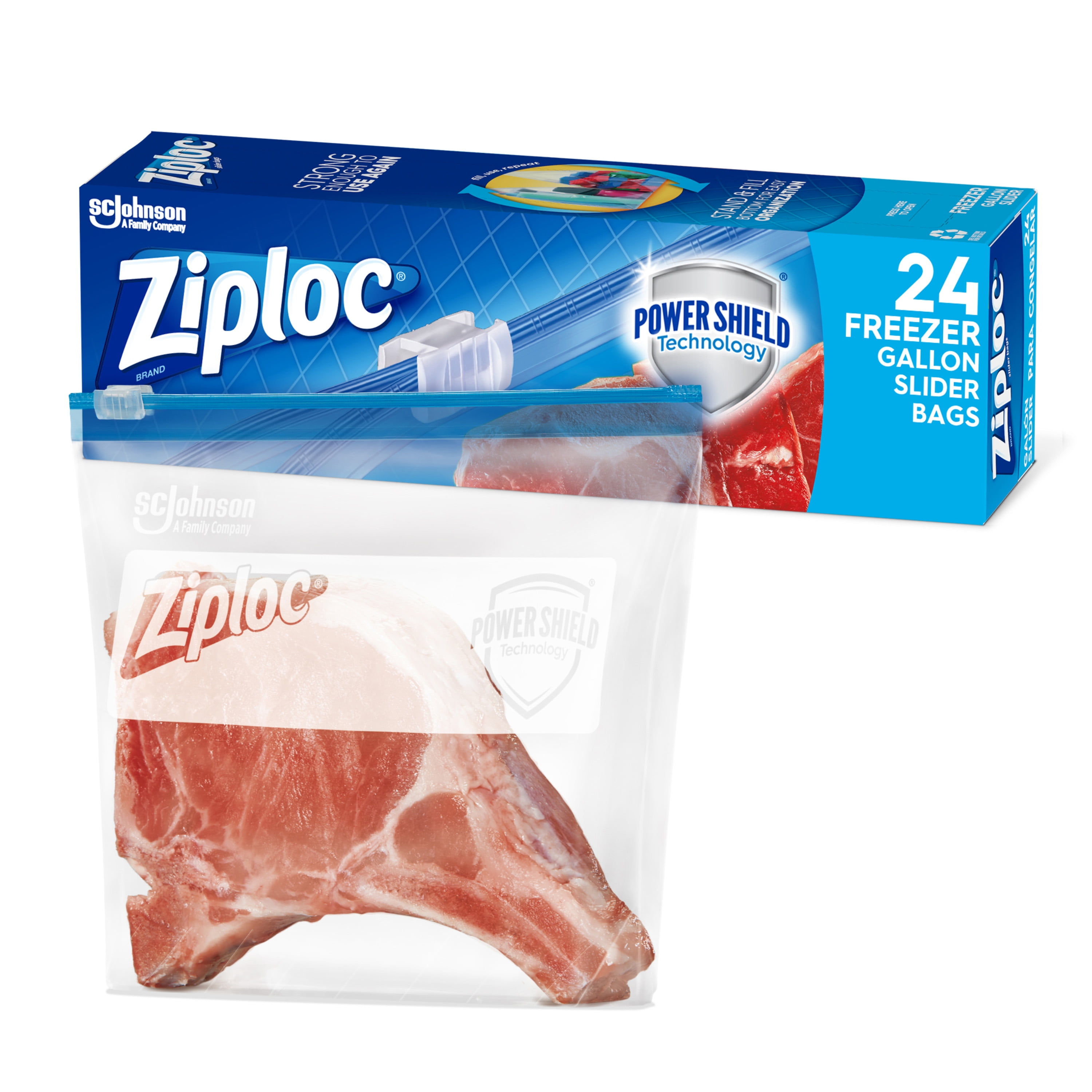 Ziploc® Brand Slider Freezer Gallon Bags, Zipper Storage Bags, 24 Count