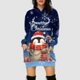 thumbnail image 2 of Drie Christmas Hoodie Dress for Women Womens Christmas Xmas Oversize Turtleneck Pullover Sweater Dress with Pockets Dark Blue,L, 2 of 4