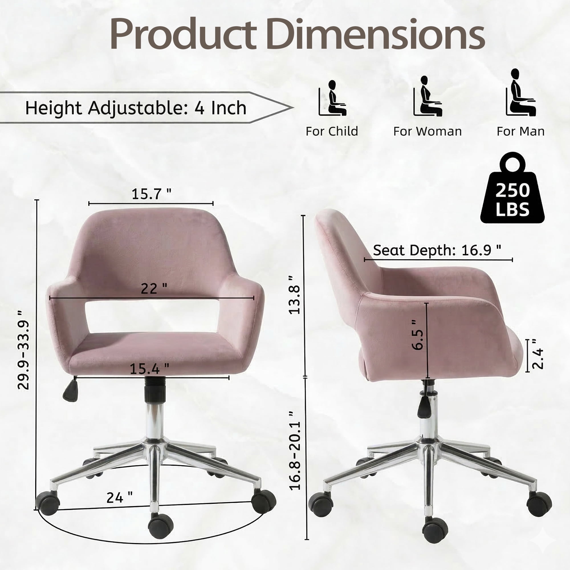 Homy Casa Swivel Office Chair, Adjustable Rolling Desk Chair for Meeting, Vanity or Meeting, Beige