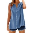 thumbnail image 2 of Bovemsi Cotton Linen Shirts for Women Sleeveless Collared Tops Oversized Up Blouses Work Shirts Casual Summer Tshirt, Blue Women's Summer Tank Tops, M, 2 of 9