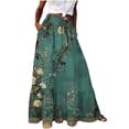 thumbnail image 2 of Jsaierl Women's Vintage Floral Print Tiered Maxi Skirt, Drawstring Waist Flowy Skirt, Dark Green Bohemian Skirt for Vacation, 2 of 7