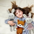 thumbnail image 3 of Knitted Plush Bunny Stuffed Animal, Soft Textured Design With Bow Tie & Overalls, For Kids Toddlers Nursery Decor Cuddling Playtime, 3 of 3