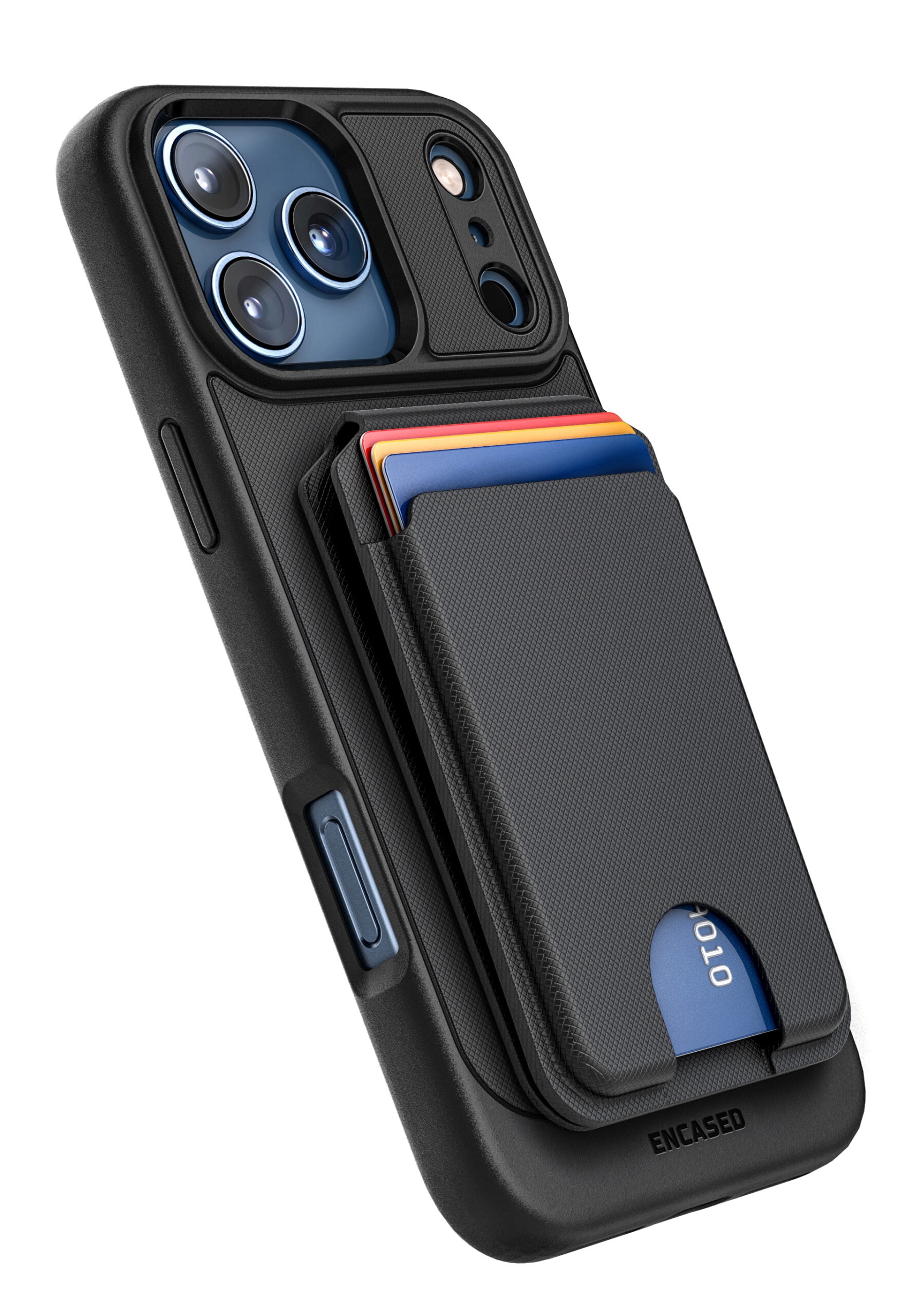 Encased for iPhone 17 Pro Wallet Case with Removable Magnetic Hinged Card Holder and Stand (Compatible with MagSafe) Black