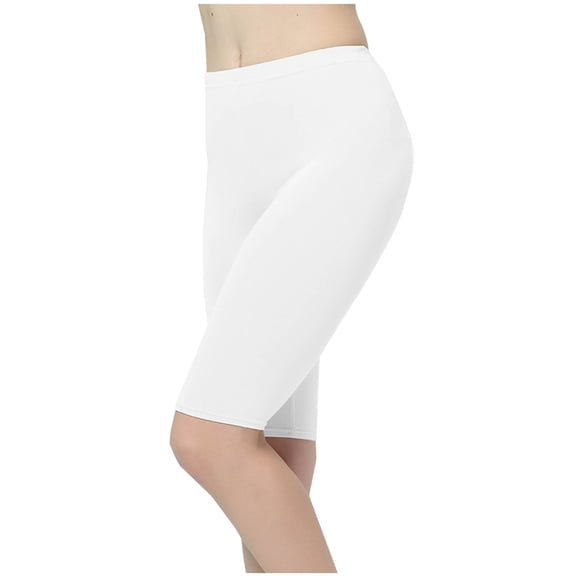 Staron Women's High Waist Leggings Briefs Casual Shorts Solid Color Stretchy Elastic Waist Control, White 2XL