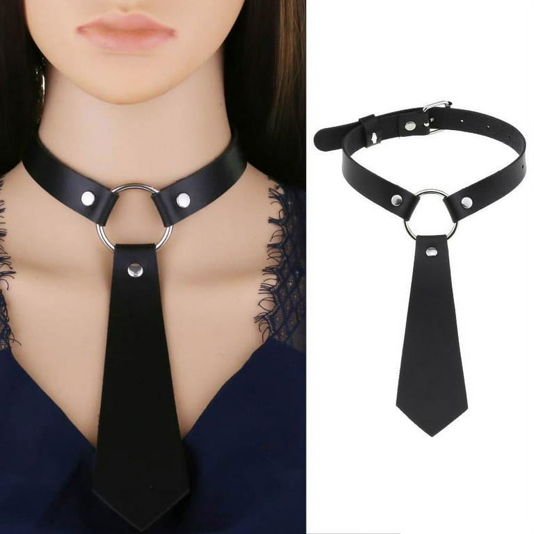 JZROCKER Women Gothic Imitation Leather Black Neck Tie Punk