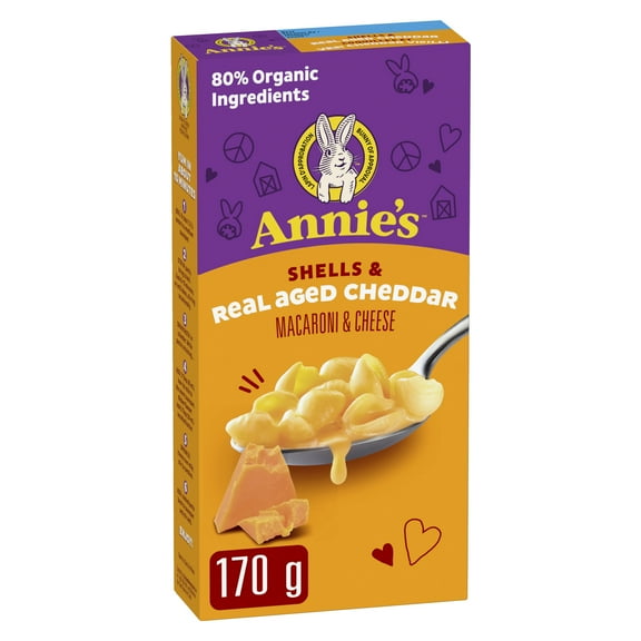 Annie's Coquilles et vrai cheddar vieilli Macaroni au fromage, repas pour enfants, 170 g