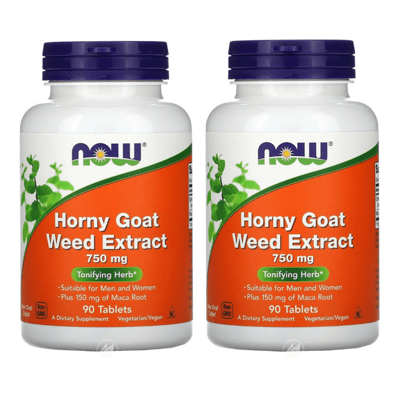 NOW Supplements, Horny Goat Weed Extract 750 mg Plus 150 mg of Maca Root, 90 Tablets, (Pack of 2)