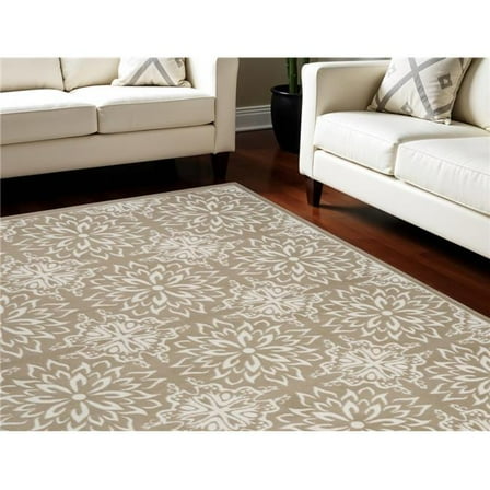HomeRoots 551026 8 x 10 ft. Floral Non Skid Rectangle Area Rug, Taupe & Ivory