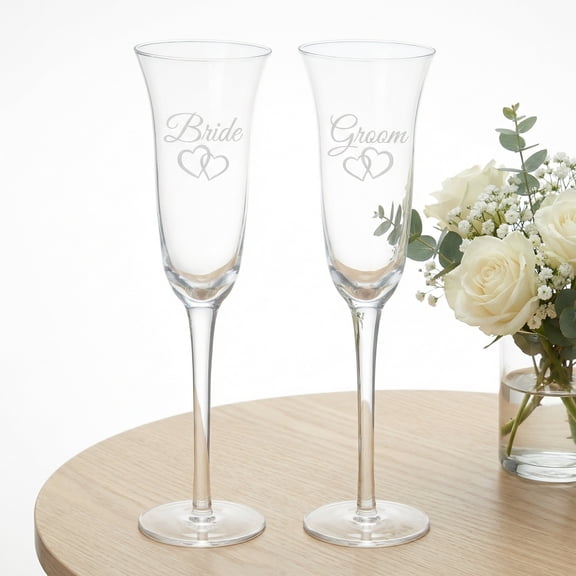Amscan 5.4 oz Wedding Bride Groom Toasting Champagne Glasses Set of 2