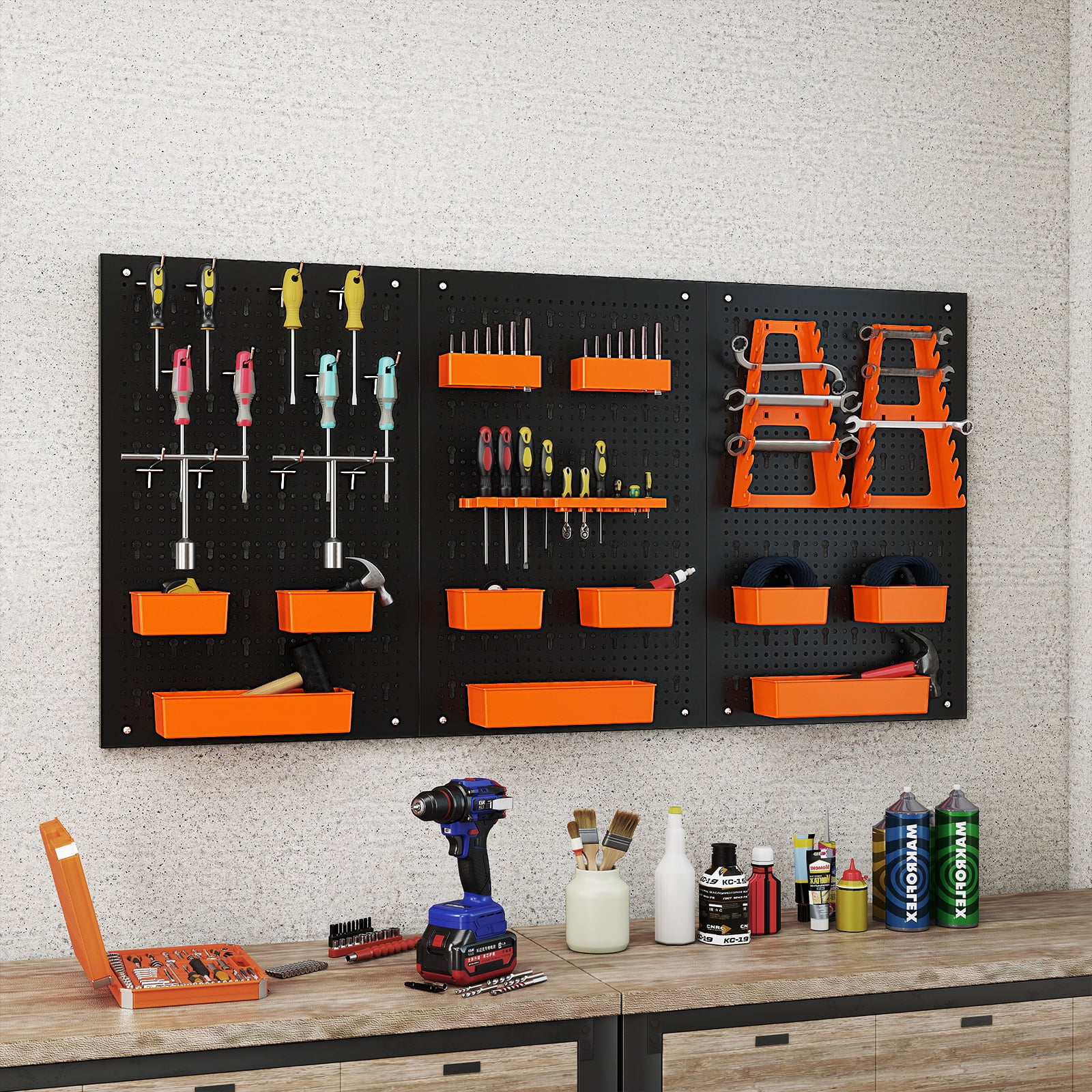 Topbuy Pegboard Wall Organizer 9-Bin Parts Rack Organizer Heavy-Duty Utility Tool Storage Board