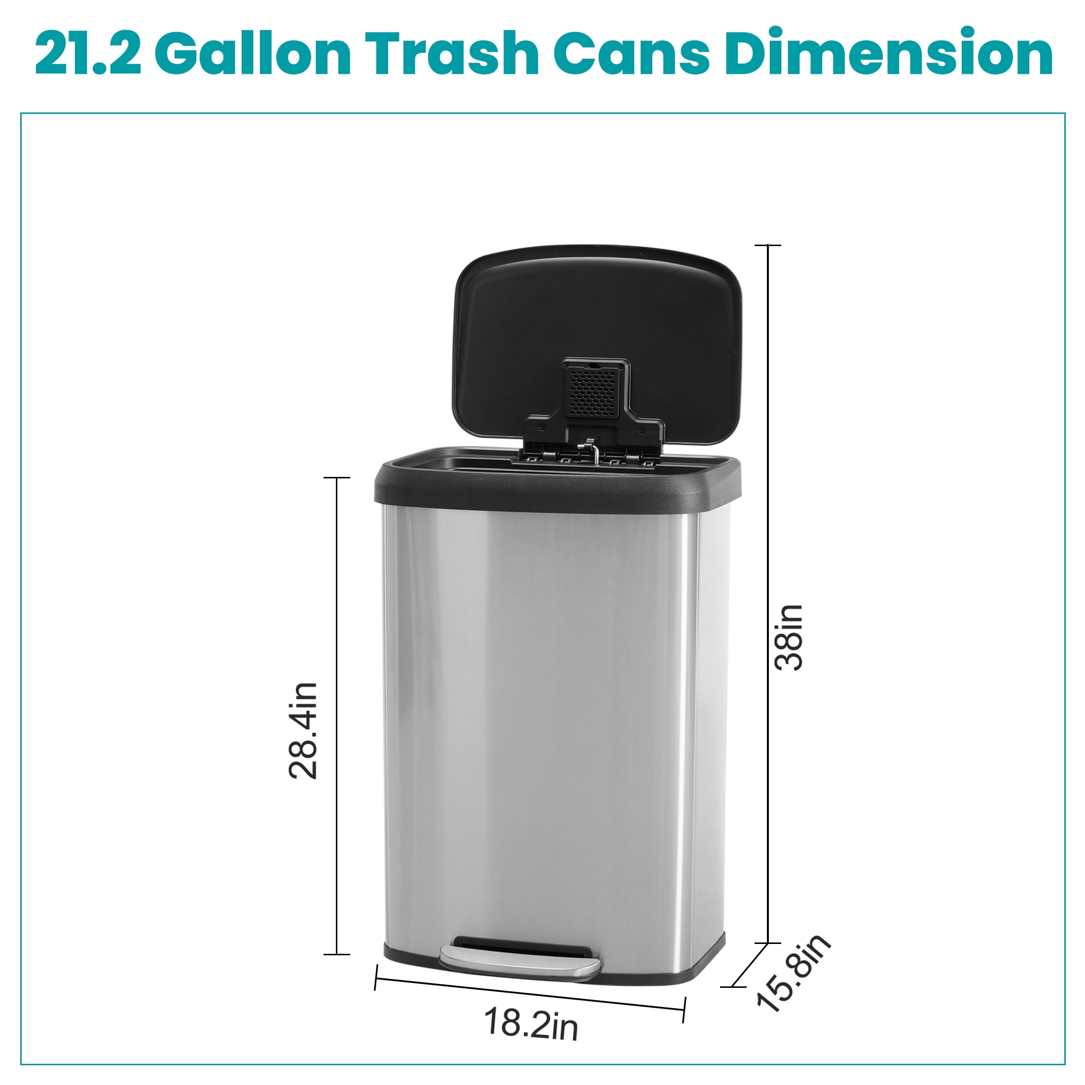 EDX 21.13 Gallon Lidded Recycling Bin, Pedal-Operated Trash Can, Stainless Steel, Silver