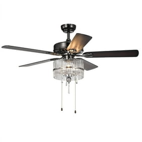Nettle 3 Light Shaded Glass And Crystal 5 Blade 52 Inch Pear Black Ceiling Fan