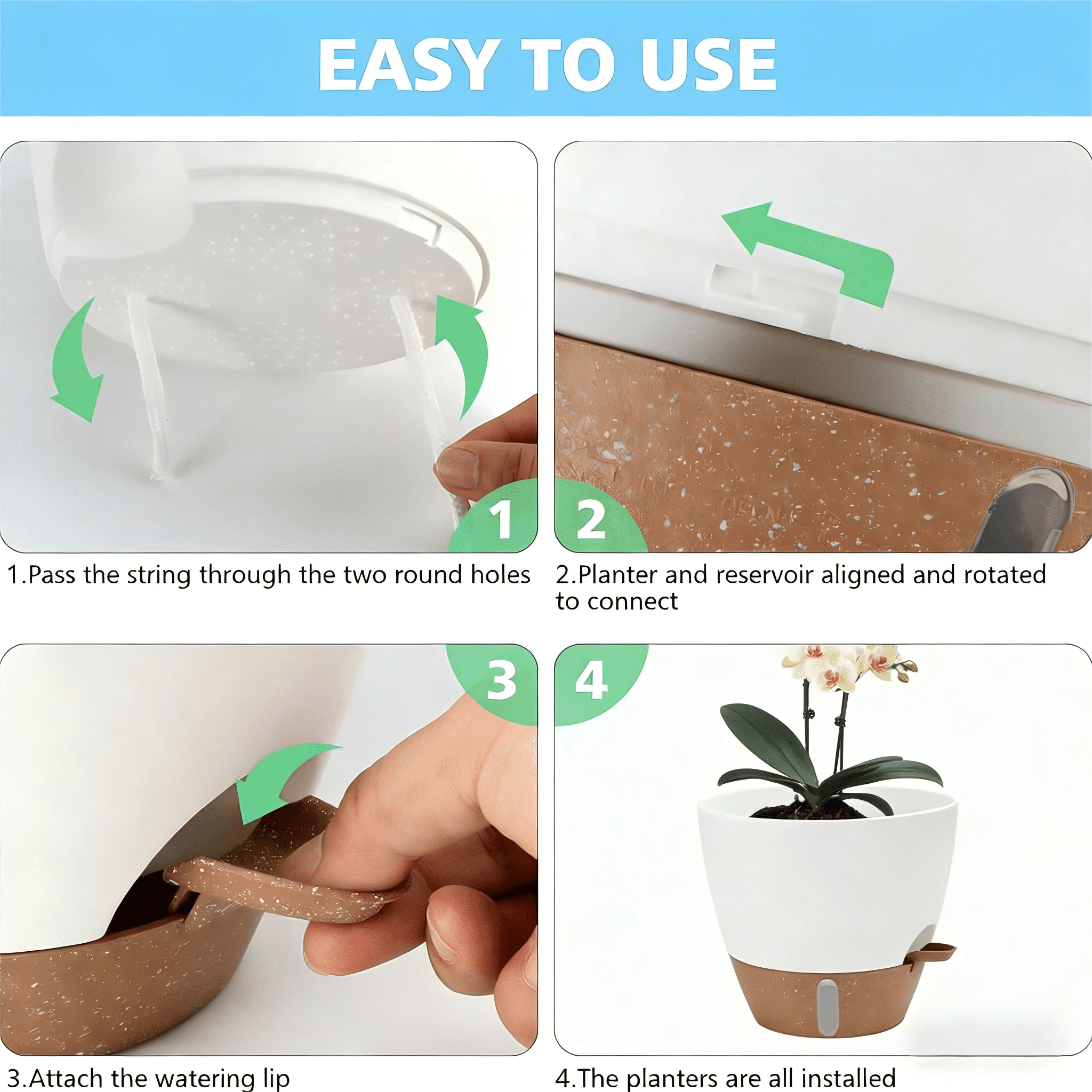 Lopxenu 12/10/9/8 Inch Self Watering Pots with Visual Water Window, Extra Large Self Watering Plant Pot with Drainage Holes and Saucers, Plastic Flower Pots for Indoor Plants (White)