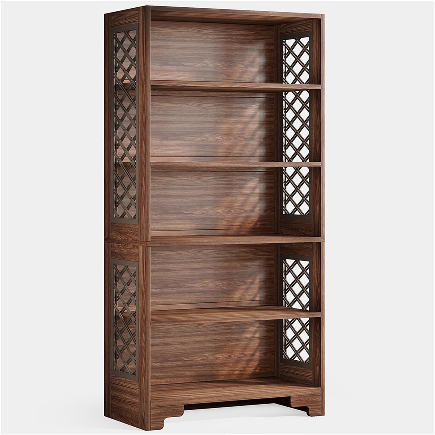 Demi Bonn 6 Tier Bookcase with Storage Drawer, Wood Bookshelf Storage Organizer, 71" Tall Display Standing Shelf Unit for Bedroom, Living Room, Brown