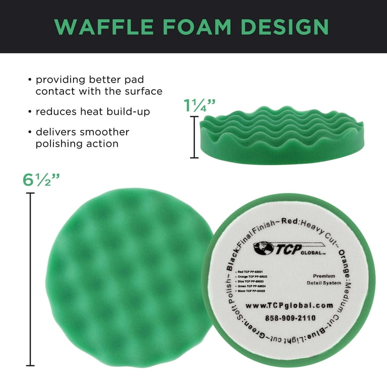 6.5 Green Waffle Soft Polishing Grip Foam Polish Pad - Da Hook & Loop