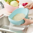 thumbnail image 6 of Rice Strainer and Colander Bowl with Side Drainer, Food Grade Plastic Rice Beans Peas Washing Colander, Vegetable Steamer Basket, Collapsible, Perforated Design (Pink), 6 of 6