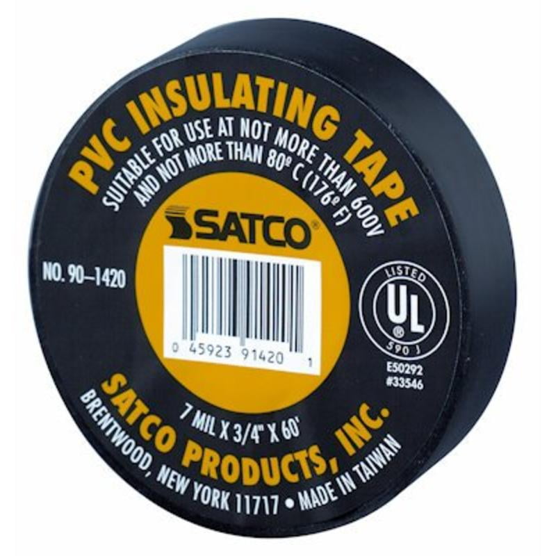 90/1420 Electrical Tape, Black, 3/4" By 60' Satco Electrical Tape 90