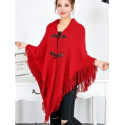 Poncho Sweater Womens Pullover Sweaters with Fringed Sides Hooded Capes Knit Ponchos Shawls Wrap Coats Tops