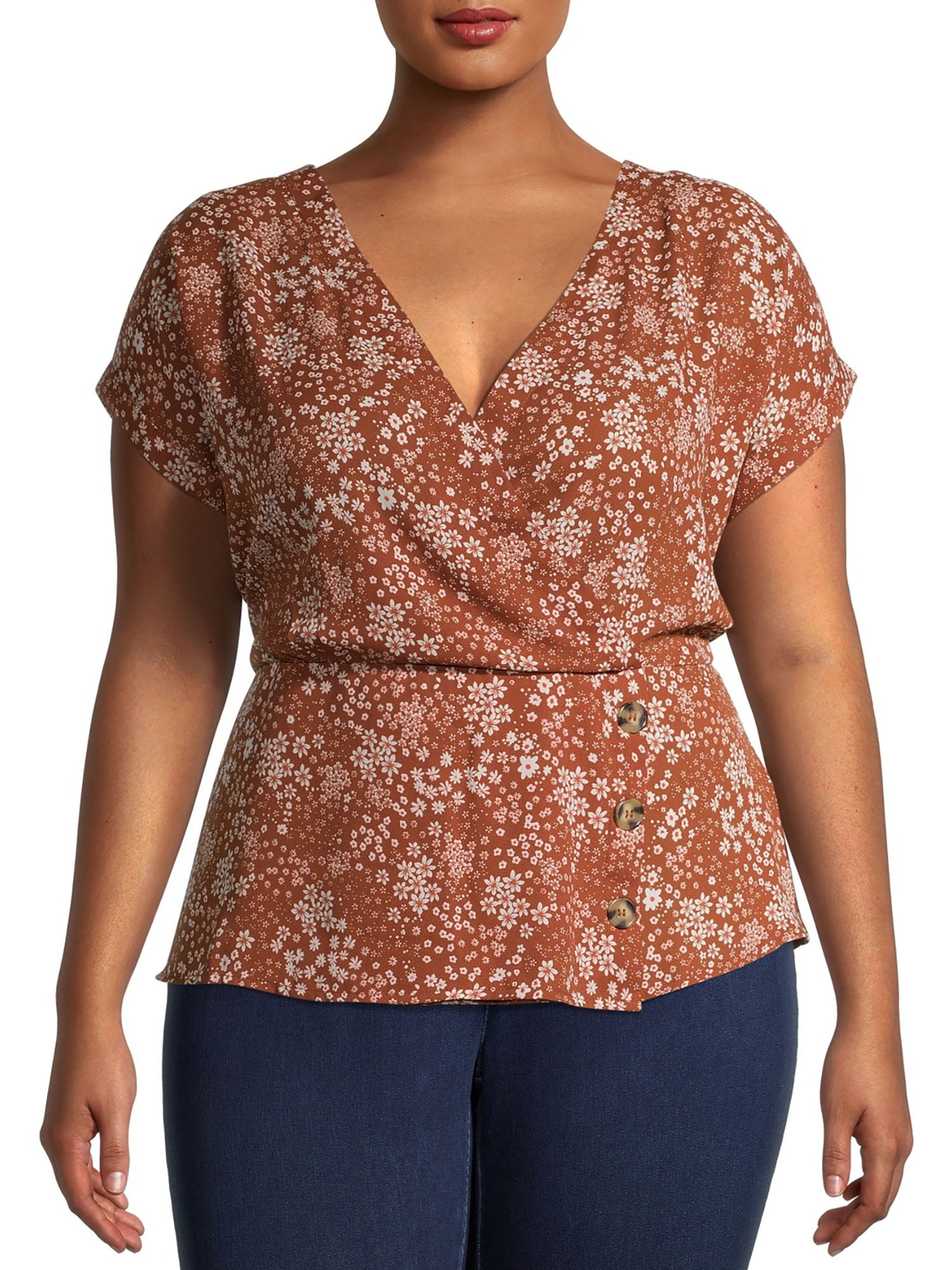No Boundaries Juniors' Plus Size Peplum Wrap Top