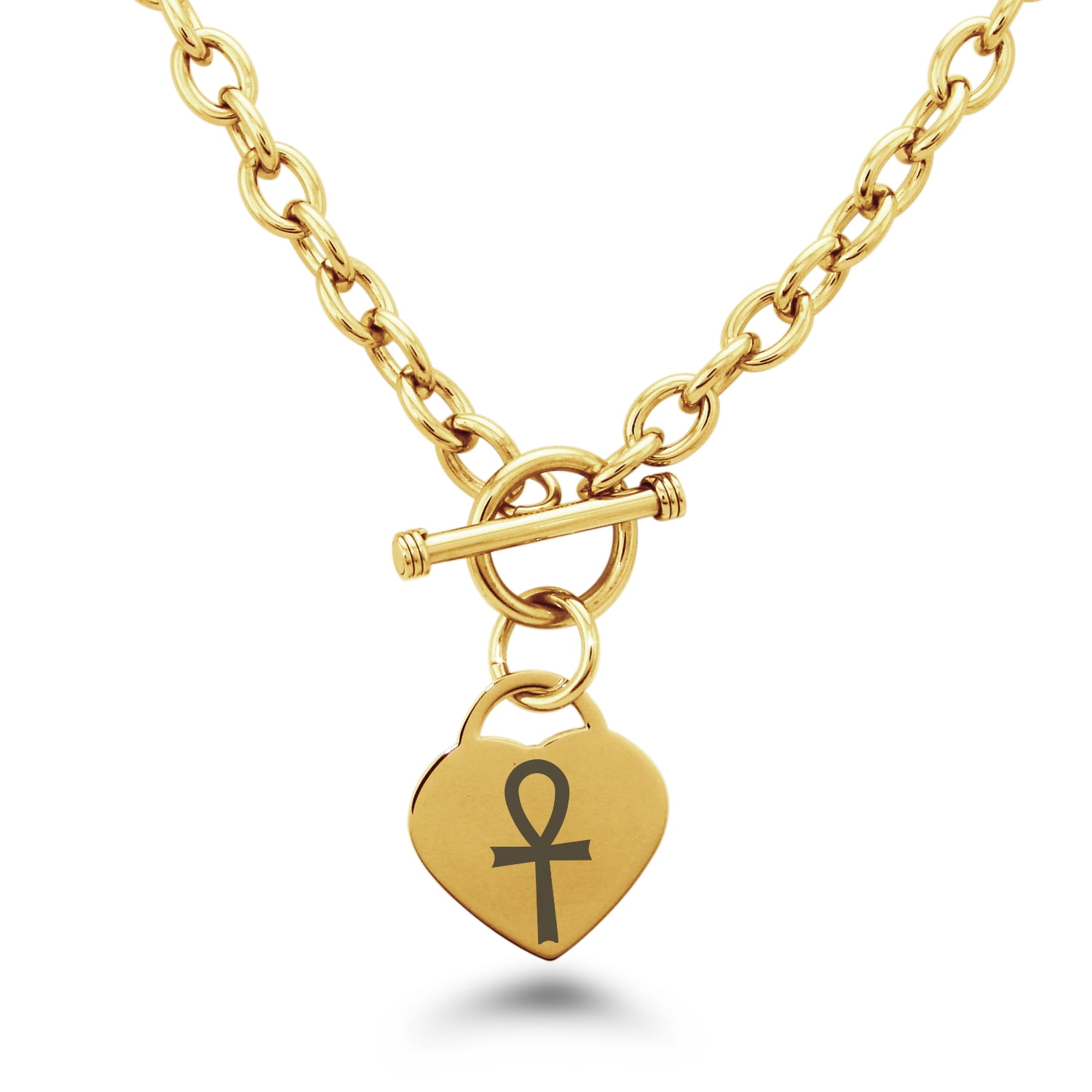 Tioneer Stainless Steel Egyptian Ankh Cross Symbols Heart Charm Bracelet & Necklace