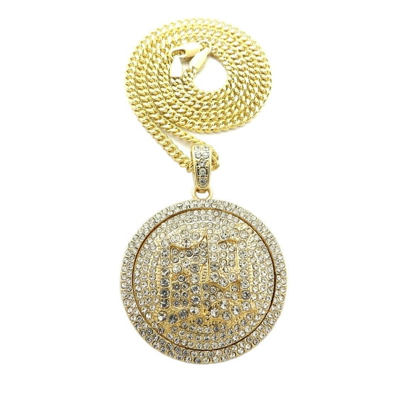 Stone Stud 69 Medal Spinner Pendant with 4mm Cuban Chain Necklace, Gold-Tone, 24"