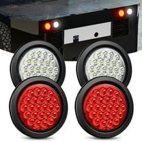 Nilight 4Inch Round Trailer Tail Light 4PCS White Red Brake Turn Signal Reverse Lights w/Flush Mount Grommets Plugs IP67 Waterproof for 12V Truck Trailer Bus RV Camper ATV UTV 2 Years Warranty