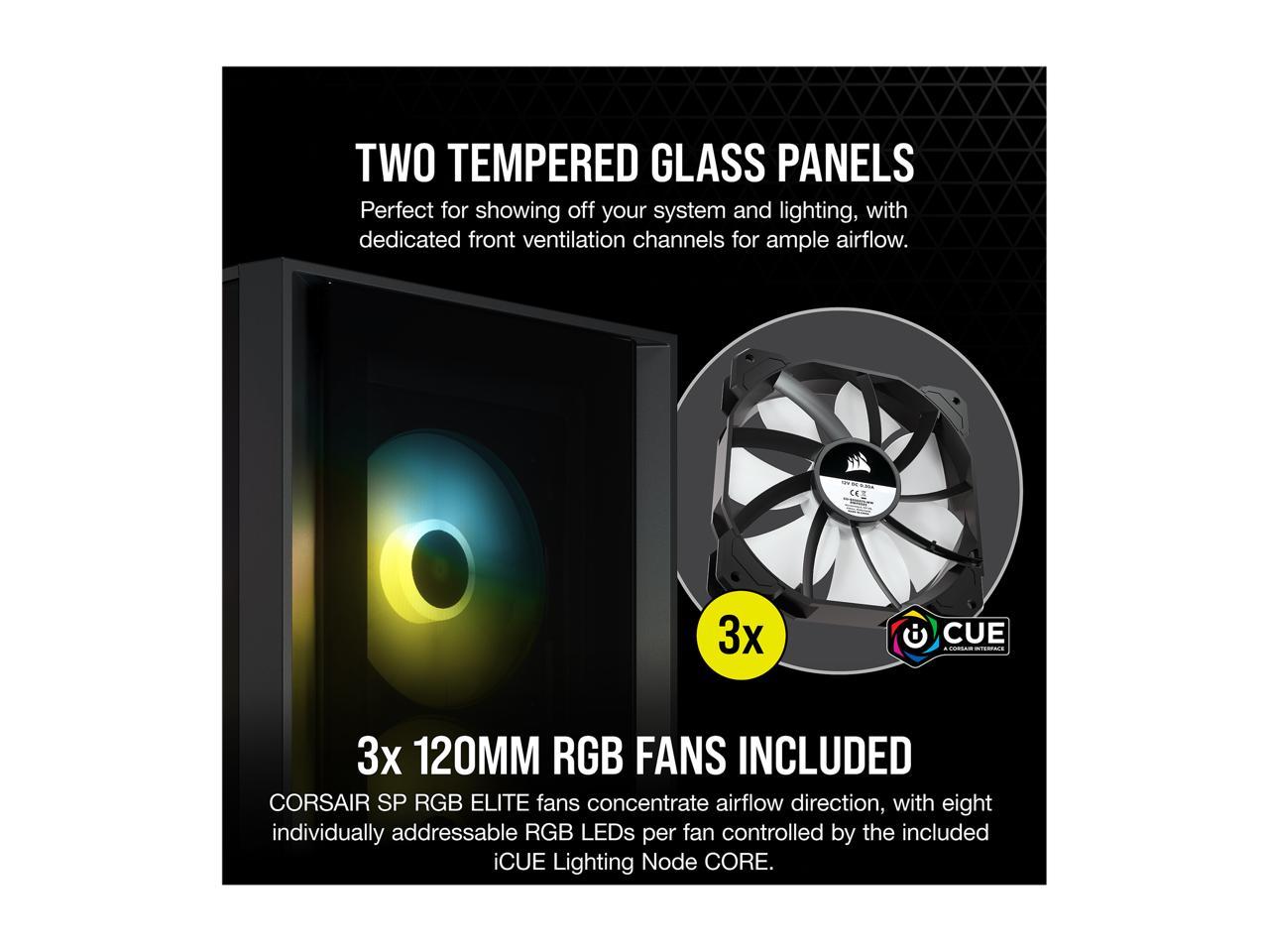 Corsair iCUE 4000X Computer Case - Midi Tower - Black - Tempered Glass, Steel, Plastic - 4 x Bay - 0 - ATX Motherboard Supported - 6 x Fan(s) Supported - 2 x Internal 3.5" Bay - 2 x Internal 2.5 - image 3 of 8