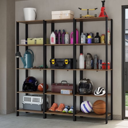 Madesa Garage Storage Rack with 15 Open Shelves 70"L Multiuse Modular Organization Cabinet for Tools - Black/Brown