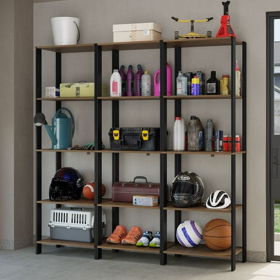 Madesa Garage Storage Rack with 15 Open Shelves 70"L Multiuse Modular Organization Cabinet for Tools - Black/Brown