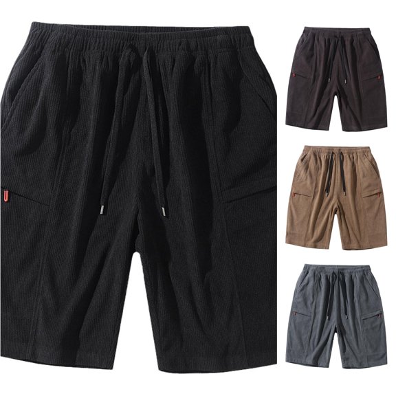 LiuXxxx Men's Corduroy Loose Workwear with and Oversized Casual Shorts Black XL