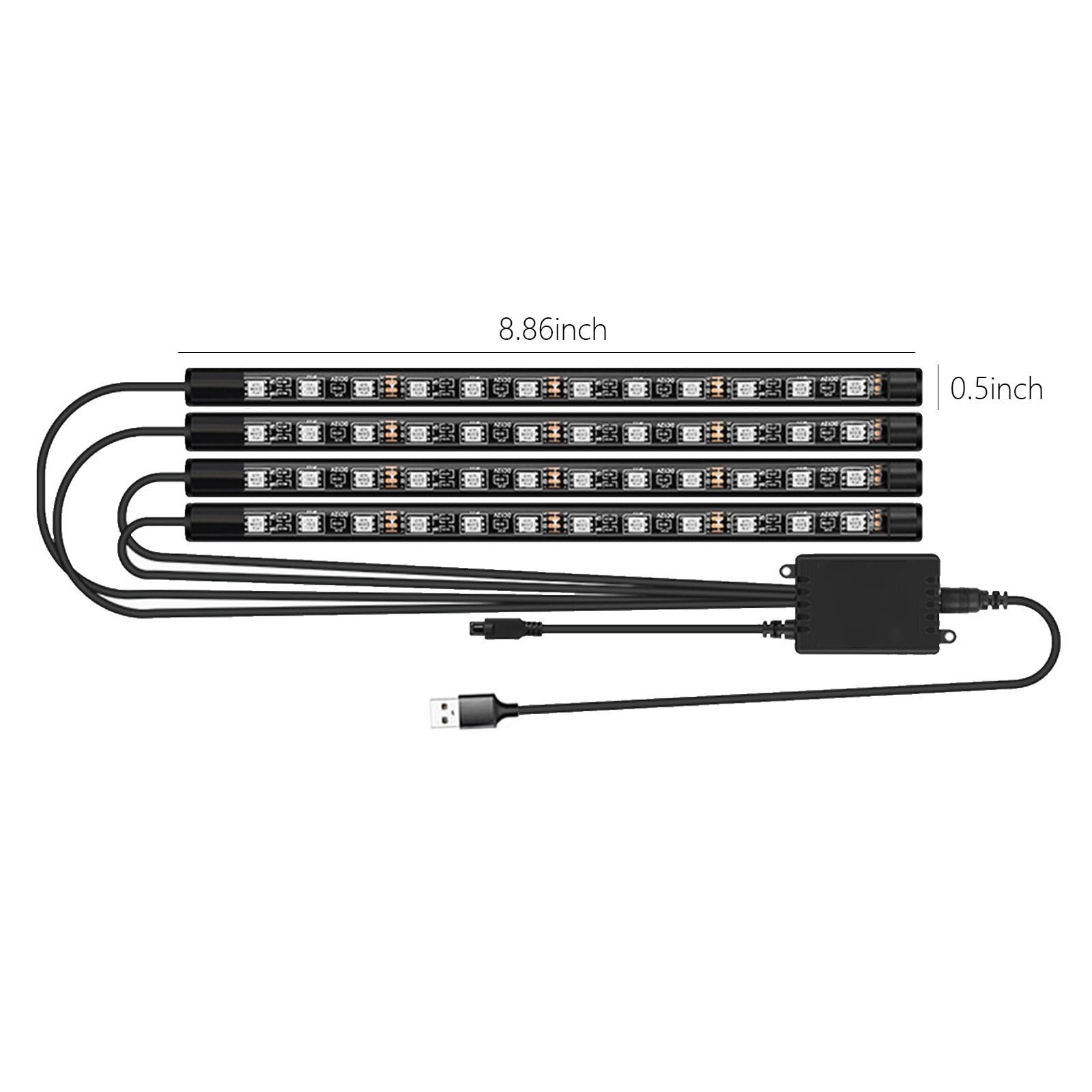 Interior Car LED Strip Lights, 4PCS Remote Control Car LED Lights