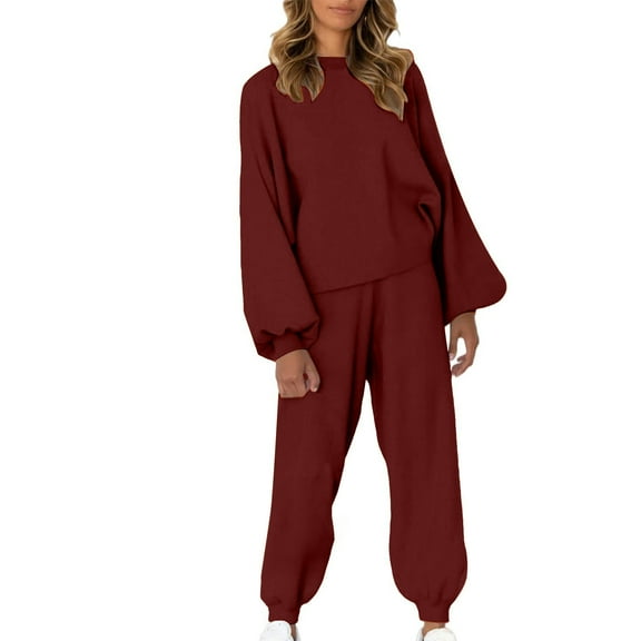 TAGOLD Womens Sweatsuit Sets, Women's Fashion Versatile Round Neck Long Sleeve Loose Pants Set For Women