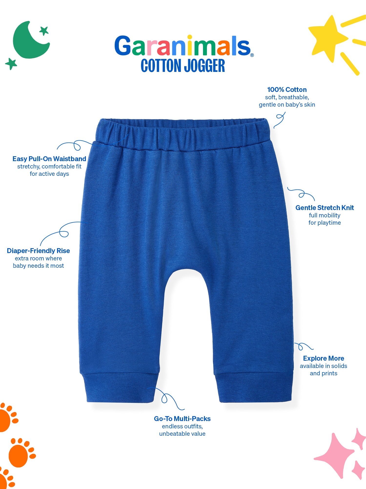 Garanimals Newborn & Baby Boy Cotton Pull-On Joggers, Solids & Prints, 4-Pack, Sizes 0 - 24M