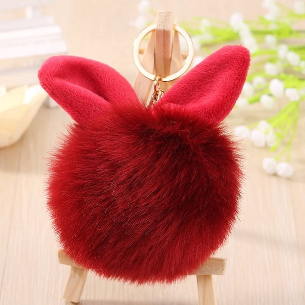 Bola de pelo de conejo de imitación súper grande, lindo colgante con orejas de conejo, bolso creativo para teléfono móvil, joyería, accesorios para automóvil, colgante de piel para mujer