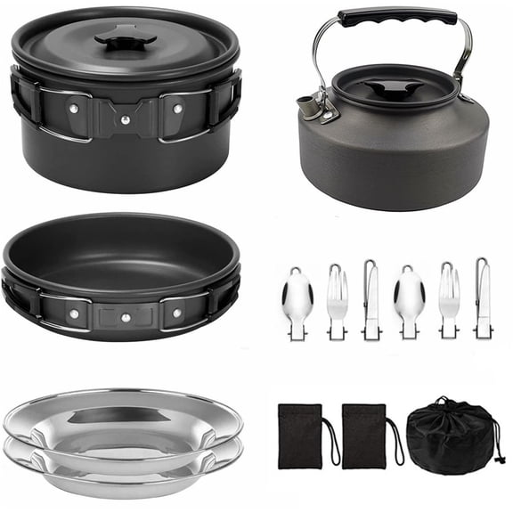 Mikhai Camping Cookware Mess Kit Set - Backpacking Camping Pots and Pans Set, All in One Non-Stick Camping Cooking Set, Hiking, Picnic, Outdoor and Camping Cookware Set