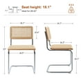 thumbnail image 4 of Zesthouse Rattan Dining Chairs Set of 4, Mid Century Modern Dining Room Chairs with Cane Full Back & Seat, Chrome Metal Legs, Cantilever Kitchen Side Chairs for Dining Living Room, Natural, 4 of 9
