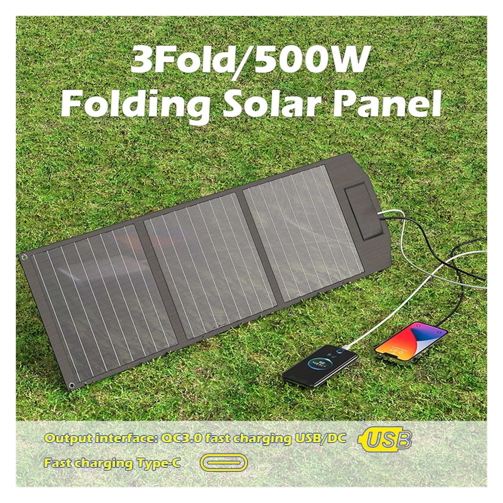 Solar panel 500W Foldable Solar Panel Monocrystalline Silicon USB 5V DC 18V Mobile power supply