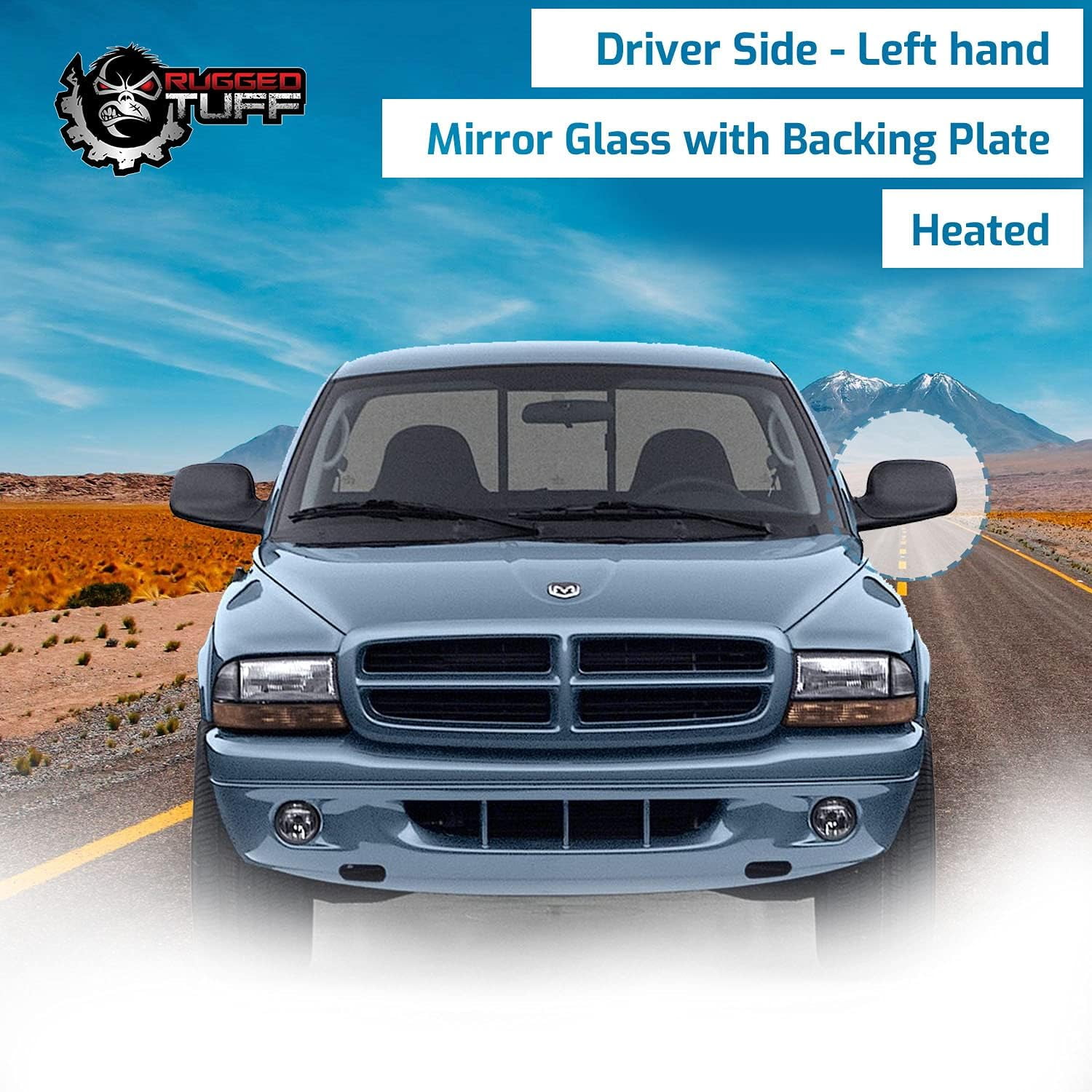 Rugged TUFF Driver Side Mirror Glass Replacement for 97-04 Dakota, Durango, RAM 1500, 2500, 3500 (Heat Defrost)