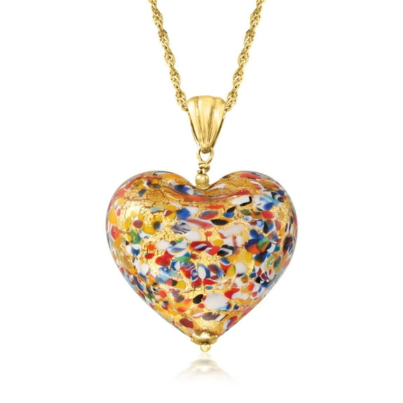 Ross-Simons Italian Murano Glass Heart Pendant Necklace in 18kt Gold Over Sterling, Women's, Adult