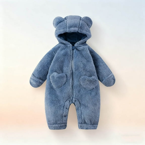 Trupants Warm Kids Hooded Onesie for Girls - Light Blue Teddy Bear Design, Ultra-Soft 100% Polyester Jumpsuit with Front Zipper, Cuffed Hands/Feet, 0-9 Months, 1PC,Size 9 Months