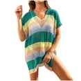 thumbnail image 2 of Cavosen Bathing Suit Cover up for Women Crochet Knitted Hollow Out Dress Bikinis Cover Ups Short Sleeve V-Neck Sheer Pool Color Block Swimsuit Kaftan Striped Swimwear Kimono, 2 of 8