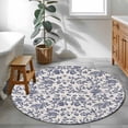 thumbnail image 4 of Blue Floral Leaf Large Area Rugs for Bedroom Living Room, Soft Non Slip Carpet Bedside Rug, Retro Farmhouse Plant Tree Branch Round Floor Cover Kitchen Accent Rug 3.3' for Dining Room/Office, 4 of 9