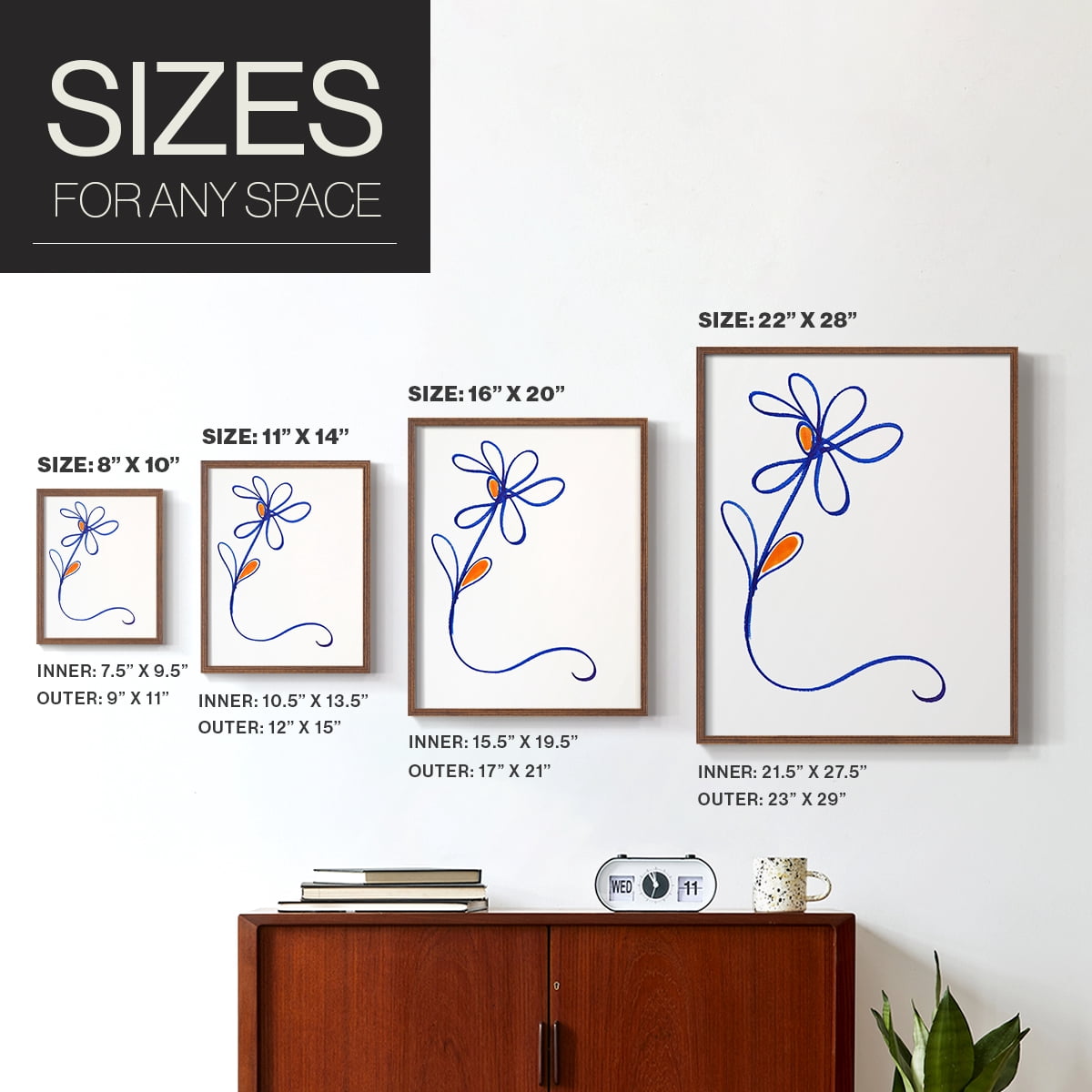 Wobbly Blooms I Framed Print - Solid Wood in Single Picture Frame Solid Wood 2 Framed Print
